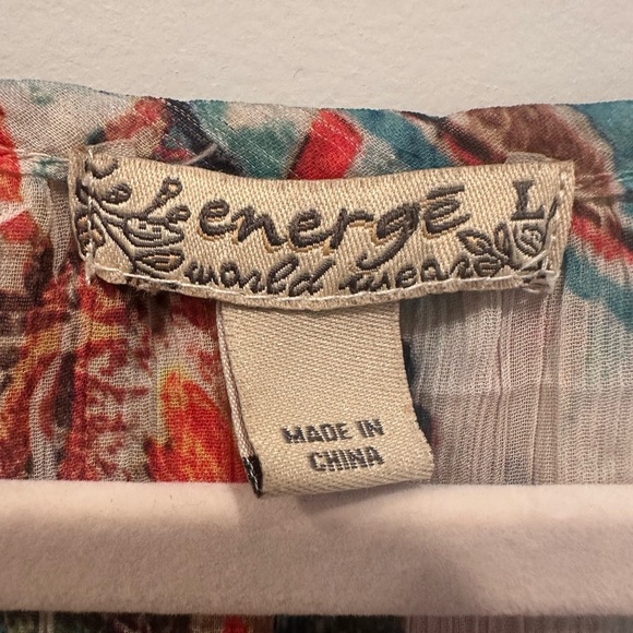 Energie Boho Y2K  Ruffled Babydoll Blouse  Sz Large Colorful Flowy Feminine Fall - Picture 4 of 7
